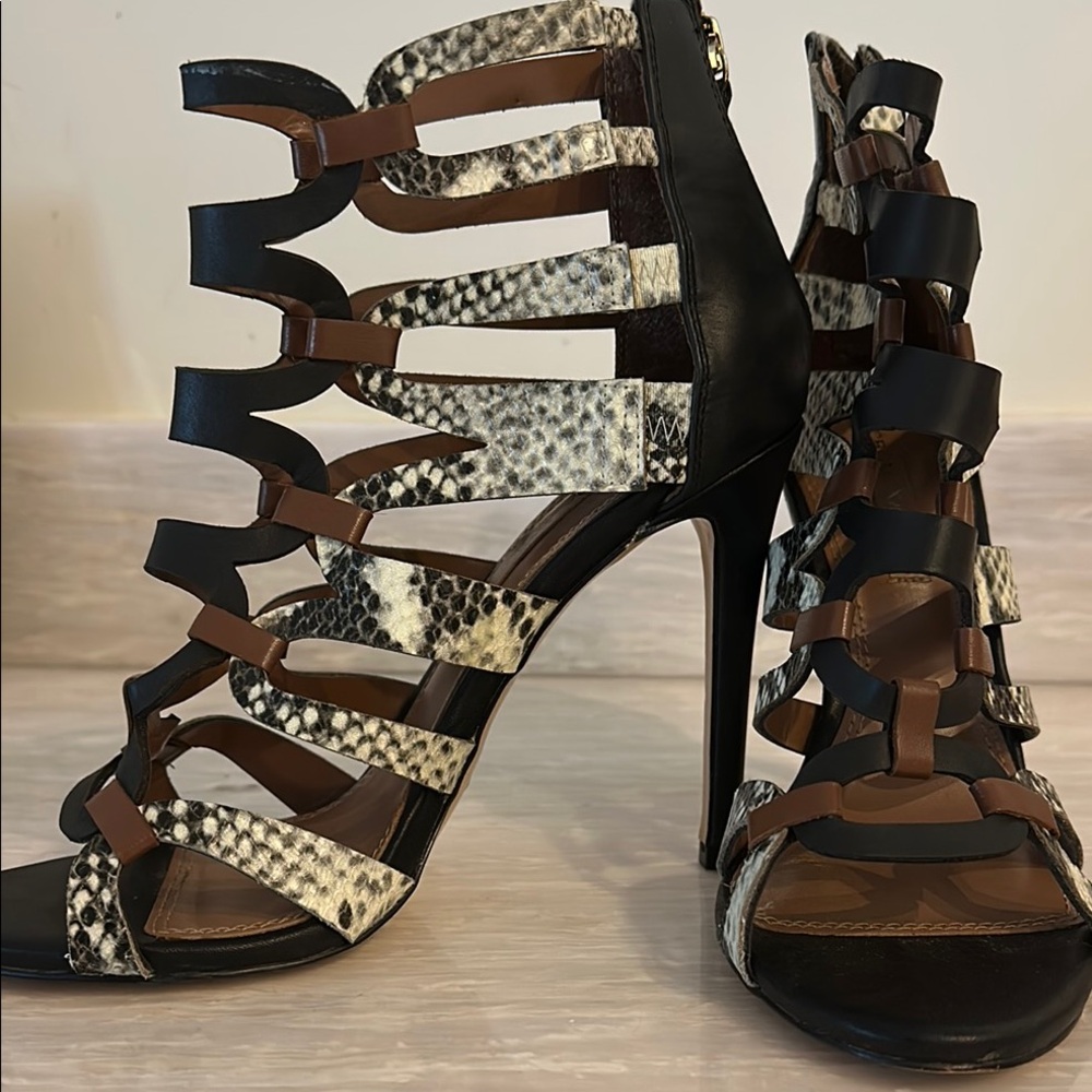 BCBGMaxAzria Black and Brown Gladiator Heels
